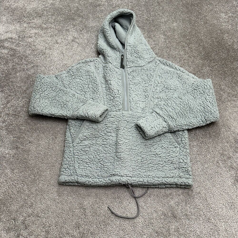 Prana Polar Escape Shearling Hoodie Jacket Womens XS Light Blue 1/4 Zip Pullover